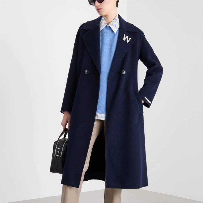 Nwot Marella By Max Mara Label-Cut Wool Coat Size: Us4/6 Navy Blue All Seasons